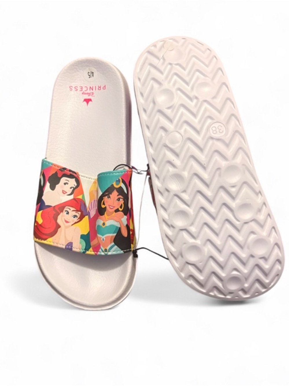 Kids Princess Slide Sandals in White with Multicolor Print